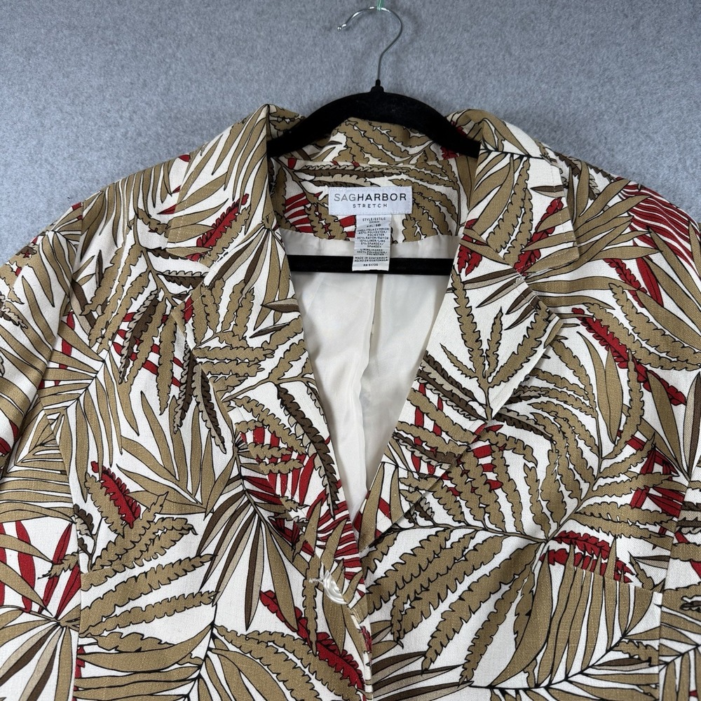 VTG Sag Harbor Tropical Palm Print Blazer Jacket Women Sz 16 Boho Cottage Core